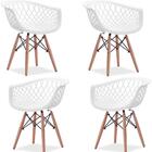Conjunto Com 4 Cadeiras Web Branca - Base Madeira Naturalê