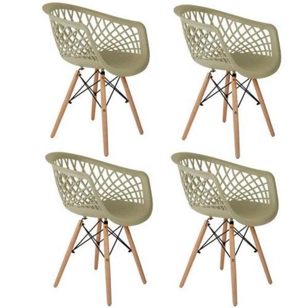 Conjunto Com 4 Cadeiras Web Fendi - Base Madeira Naturalê