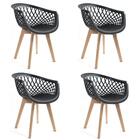 Conjunto Com 4 Cadeiras Web Preta - Base Wood