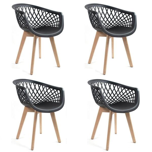 Conjunto Com 4 Cadeiras Web Preta - Base Wood