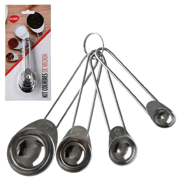 Conjunto Com 4 Colheres Medidoras Em Aço Inox