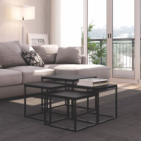 Conjunto Com 4 Mesas Laterais Estilo Industrial Freedom Móvel