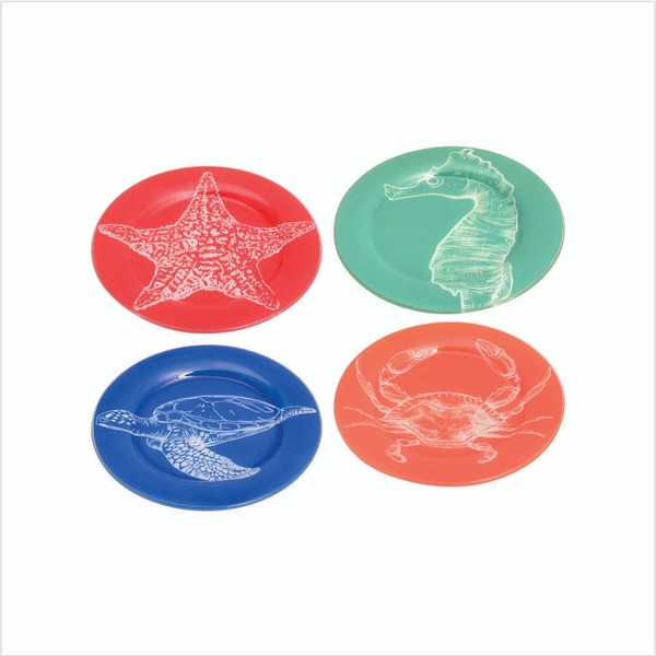 Conjunto Com 4 Pratos De Vidro Coloridos Mar 19 80 X 1 8  Cm