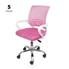 Conjunto Com 5 Cadeiras Office Tok Baixa Rosa Com Base Rodízio