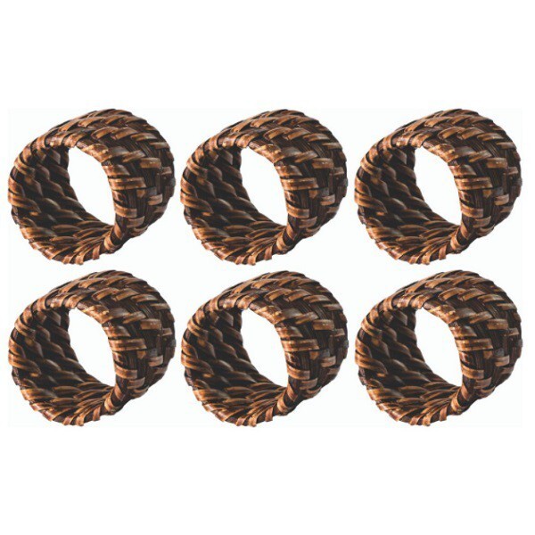 Conjunto Com 6 Aneis Para Guardanapo Em Rattan Marrom Mundiar