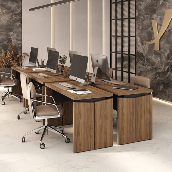 Conjunto Com 6 Escrivaninhas Operacionais Em Tamburato Mesa E