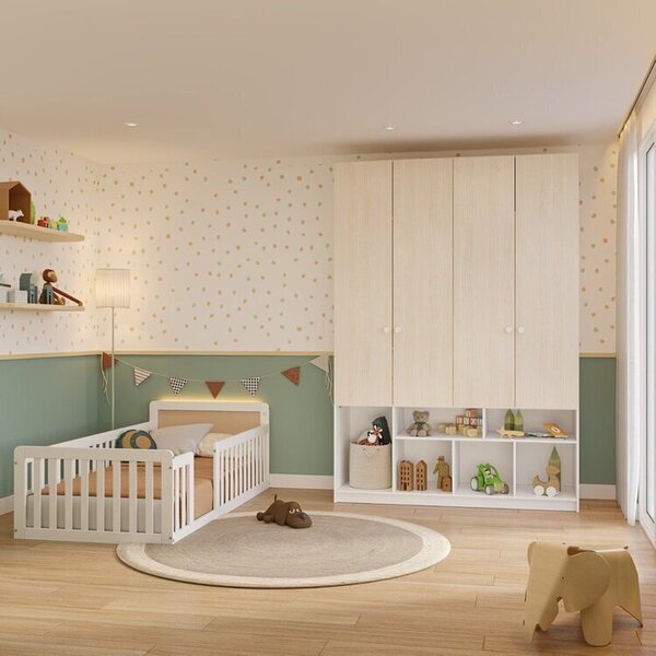 Conjunto Com Cama Solteiro Giulia Rattan E Guarda Roupa Curió