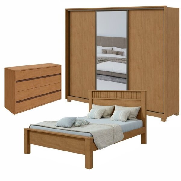 Conjunto Com Guarda-roupa Spazio 1 Porta Glass E Pés, Cômoda