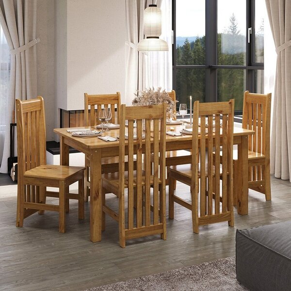 Conjunto Com Mesa De Jantar 160cm Retangular E 6 Cadeiras 100