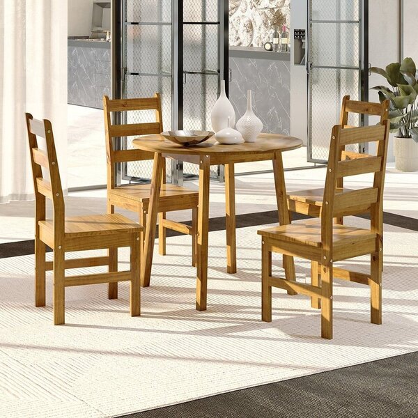 Conjunto Com Mesa De Jantar 90cm Redonda E 4 Cadeiras 100% Ma