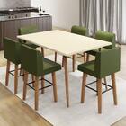 Conjunto Com Mesa De Jantar Lótus 160cm E 6 Banquetas Verdes