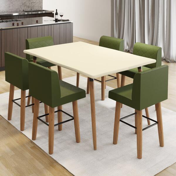Conjunto Com Mesa De Jantar Lótus 160cm E 6 Banquetas Verdes