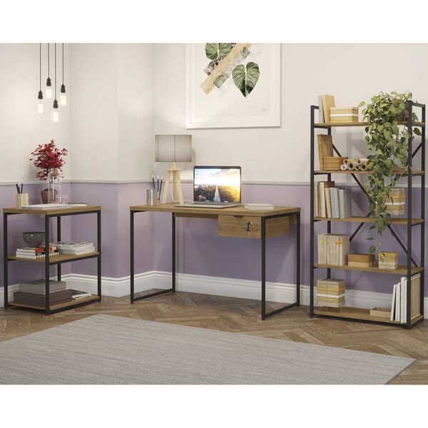Conjunto Com Mesa Para Escritório 04 Peças Linha Industrial C