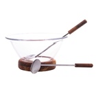 Conjunto Com Saladeira Base Madeira Teca E Par De Talheres 24