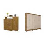 Conjunto Cômoda 1 Porta 4 Gavetas E Guarda-roupa Casal 6 Port