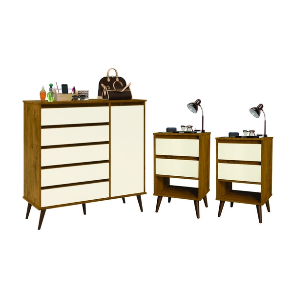 Conjunto Comoda E 2 Mesas De Cabeceira Caps Freijo Off White | Leroy Merlin