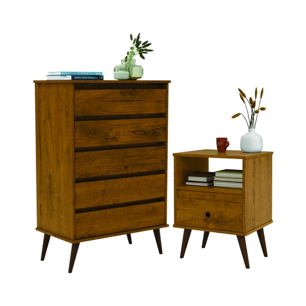 Conjunto Comoda E Mesa De Cabeceira Noc Freijo