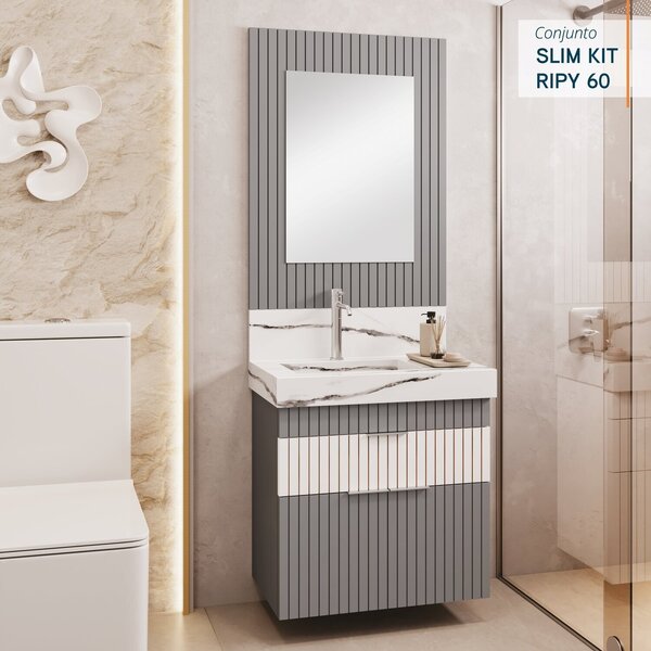 Conjunto Completo Para Banheiro Slim Kit Ripy 60cm Cinza