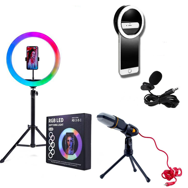 Conjunto Completo - Ring Light Rgb Com Tripé De 1,5m+ Mini Ri