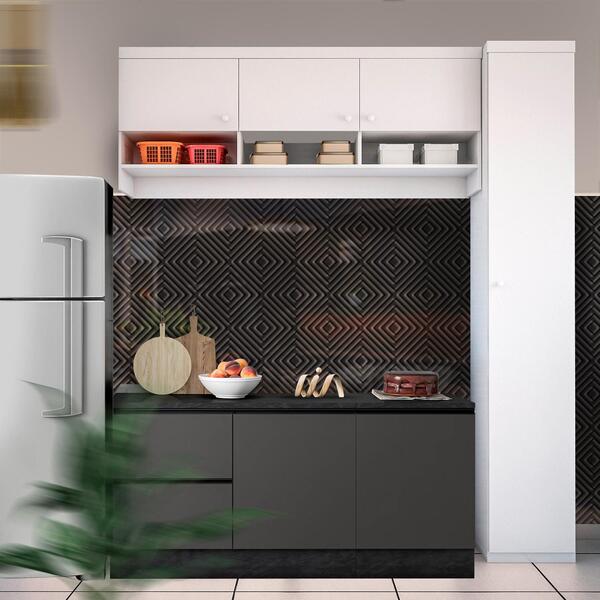 Conjunto Cozinha Armário Aéreo E Paneleiro 4 Portas Branco El