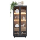 Conjunto Cristaleira 2 Portas De Vidro Guanabara Com Led E Bu