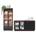 Conjunto Cristaleira 2 Portas De Vidro Guanabara Com Led E Bu