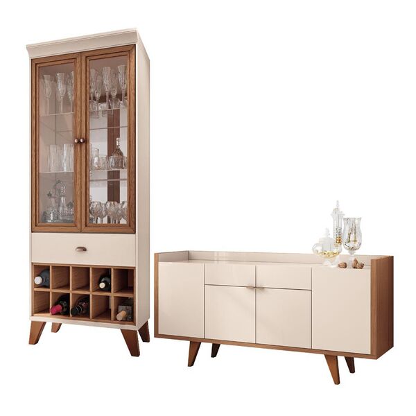 Conjunto Cristaleira Bar Adega E Buffet Aparador Balcão Albân