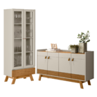 Conjunto Cristaleira E Aparador Ripado Ohio Nature Off-white