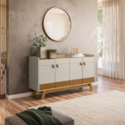 Conjunto Cristaleira E Aparador Ripado Ohio Nature Off-white