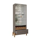 Conjunto Cristaleira E Bar Bari Com Mesinha Oblonga Cinza Per