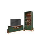 Conjunto Cristaleira E Rack 170 Wood Verde Oliva Cedro