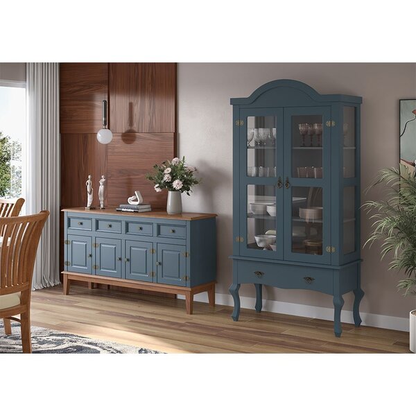 Conjunto Cristaleira Luis Xv Alta Com Balcão 4 P E 4 G De Mad