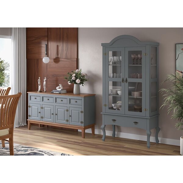 Conjunto Cristaleira Luis Xv Alta Com Balcão 4 P E 4 G De Mad