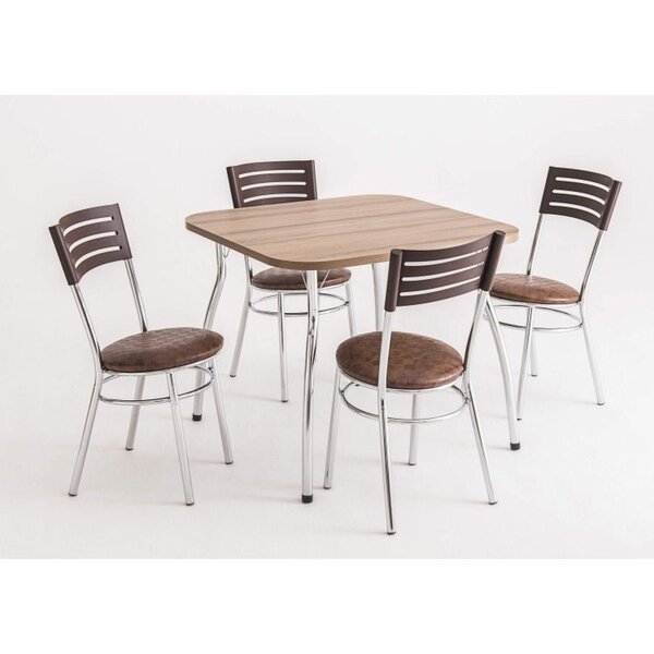 Conjunto Cromado Mesa Quadrada Com Tampo E 4 Cadeiras Com Ass