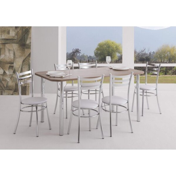 Conjunto Cromado Mesa Retangular 4102 Tampo Mdp Com 6 Cadeira