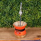 Conjunto Cuia Laranja Neon E Bomba Aço Inox Com Pedras Crista