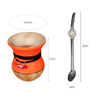 Conjunto Cuia Laranja Neon E Bomba Aço Inox Com Pedras Crista