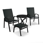 Conjunto De 2 Cadeiras Ripado Alumínio Preto Tela Preto