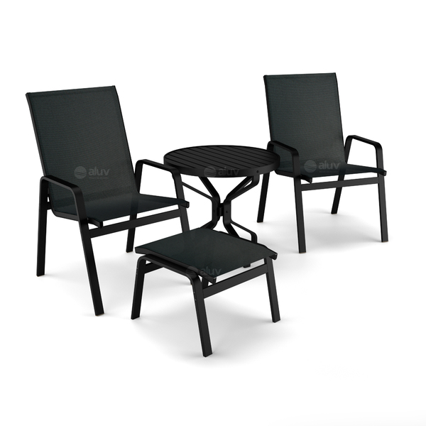 Conjunto De 2 Cadeiras Ripado Alumínio Preto Tela Preto