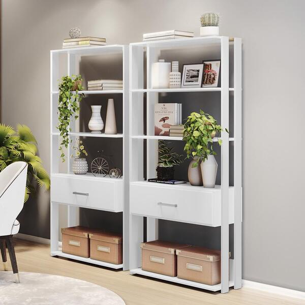 Conjunto De 2 Livreiros Emoção Com 4 Prateleiras E 1 Gaveta