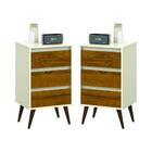 Conjunto De 2 Mesas De Cabeceira Mundo Retrô  Off White Freijo