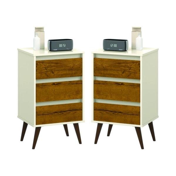 Conjunto De 2 Mesas De Cabeceira Mundo Retrô  Off White Freijo