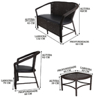 Conjunto De 2 Poltronas E Namoradeira Assento Estofado Com Me