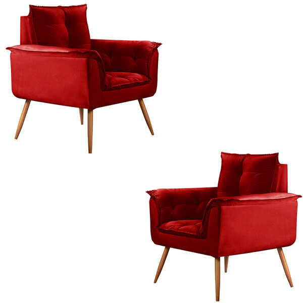 Conjunto De 2 Poltronas Opala Veludo Vermelho - Speciale Home
