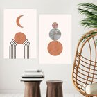 Conjunto De 2 Telas Decorativa Abstrato Com Lua