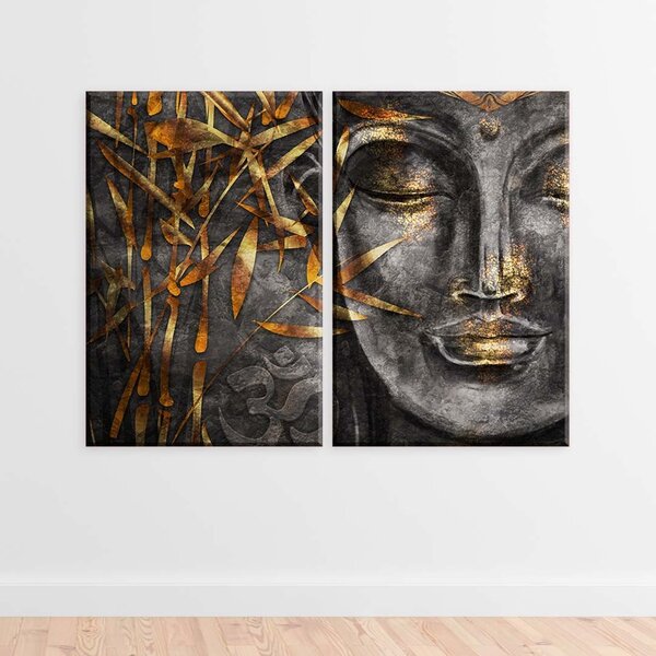 Conjunto De 2 Telas Decorativa Buda Com Oum