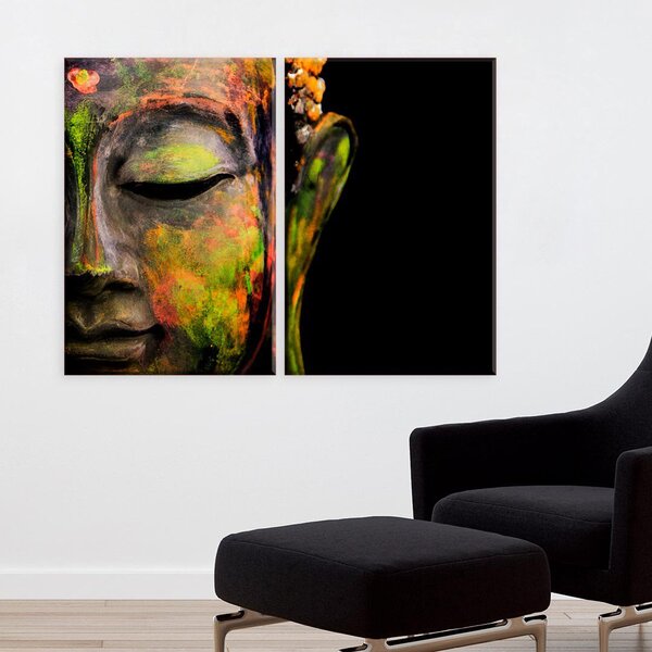 Conjunto De 2 Telas Decorativa Buda Preto