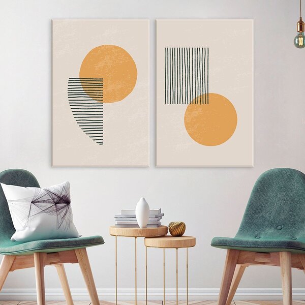 Conjunto De 2 Telas Decorativa Circulo Com Riscos