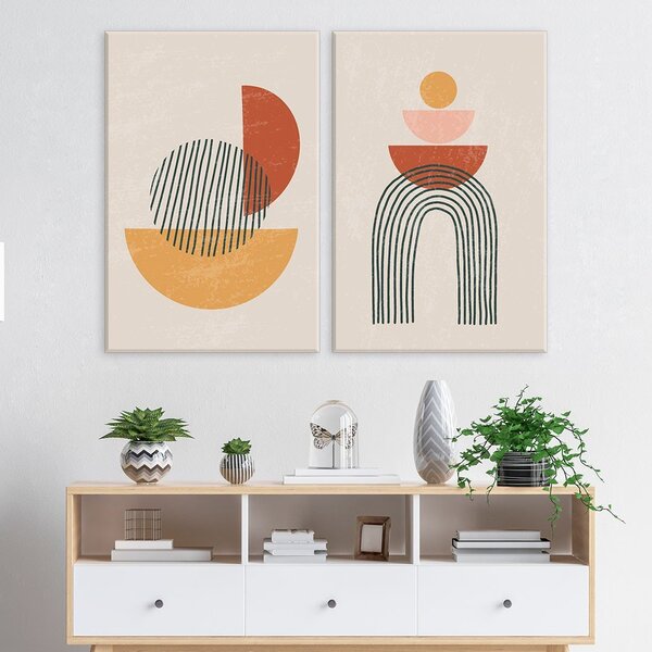 Conjunto De 2 Telas Decorativa Elementos Geométricos