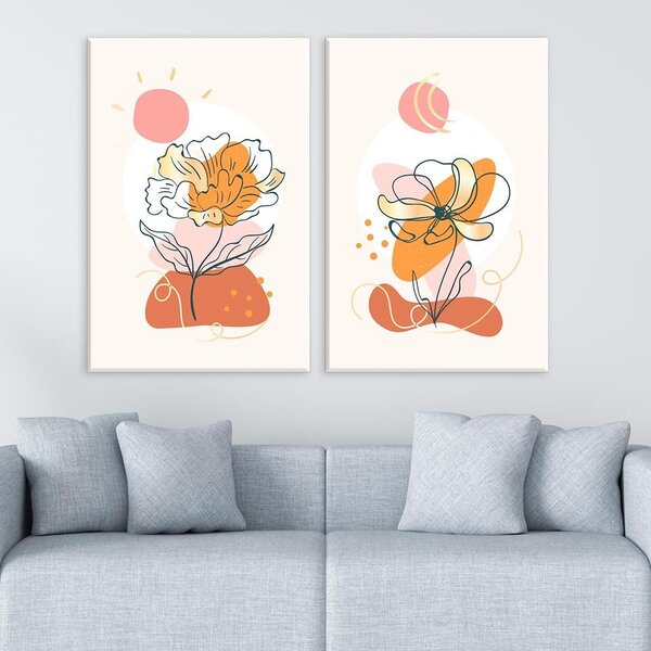 Conjunto De 2 Telas Decorativa Flor Abstrata